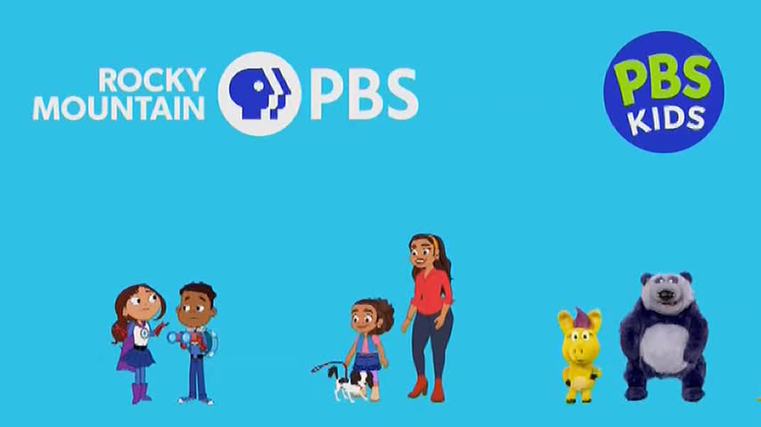 On a bright blue background, cartoon characters stand in a line, including a woman in a red shirt and a bear. The PBS Kids logo, a familiar sight on 10 Bold in Australia, is visible at the top.

