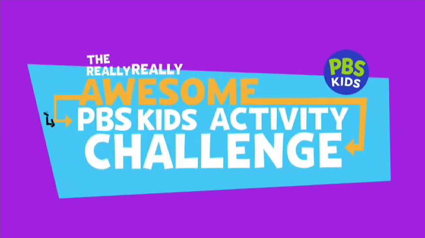 A teal banner displays the words "The Really Really Awesome PBS Kids Activity Challenge" in white and orange lettering. The PBS Kids logo sits in the upper right corner against a purple background.
