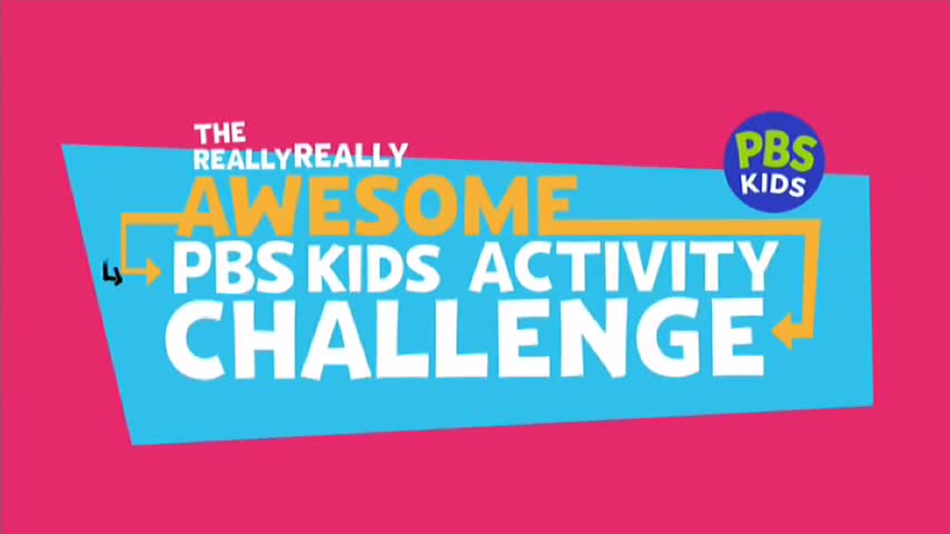A bright pink background frames the text "The Really Really Awesome PBS Kids Activity Challenge." A blue shape contains the words, with a PBS Kids logo in the upper right corner.
