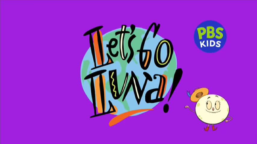 "Let's Go Luna!" is written in big, colorful letters above a cartoon globe. A smiling moon character waves from the bottom right corner, a PBS Kids logo nearby.
