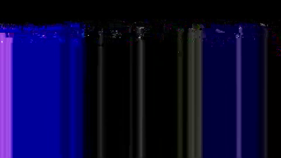A vibrant blue and purple light streaks across the dark screen. The light seems to be glitching, creating vertical lines of color and static.