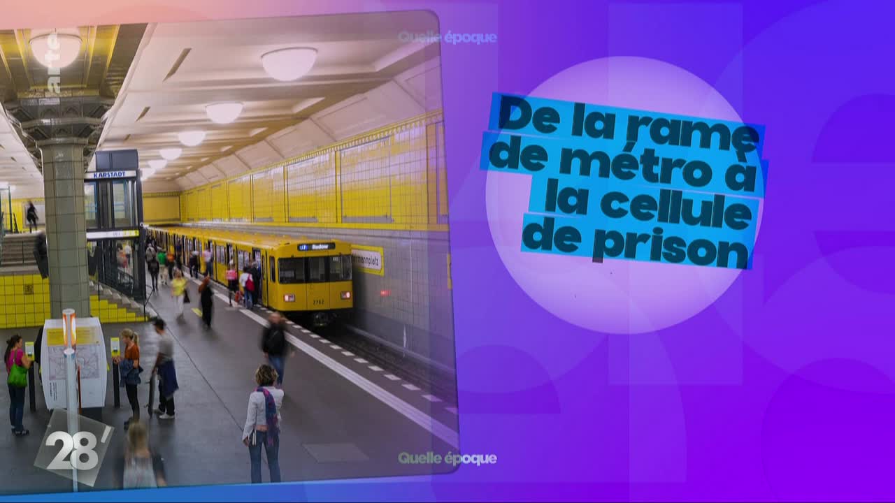 A yellow metro train pulls into a station, its doors open to waiting passengers. People mill about on the platform, some boarding, others disembarking.