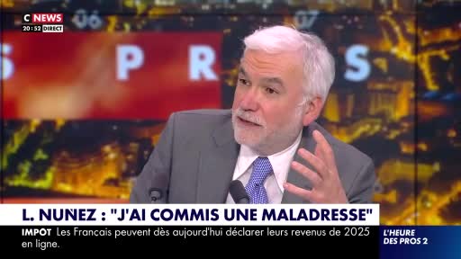 A man in a suit speaks animatedly, his right hand raised as if emphasizing a point. The CNews logo appears in the upper left corner, and a banner below him reads "L. NUNEZ: 'J'AI COMMIS UNE MALADRESSE'".