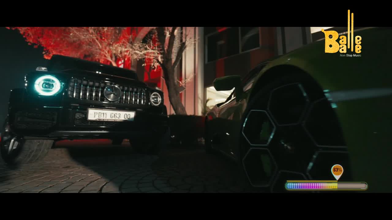 A black Mercedes G-Wagon idles, its headlights cutting through the night. Beside it, a sleek green sports car gleams, its hexagonal exhaust pipes catching the light.