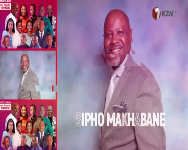 A man in a light suit smiles broadly, his face partially obscured by digital glitches. A KZN TV logo appears in the corner.