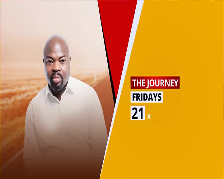 A man in a white shirt looks straight at the camera, a graphic for "The Journey" on Soweto TV alongside him. The show is advertised to air on Fridays at 9 PM.
