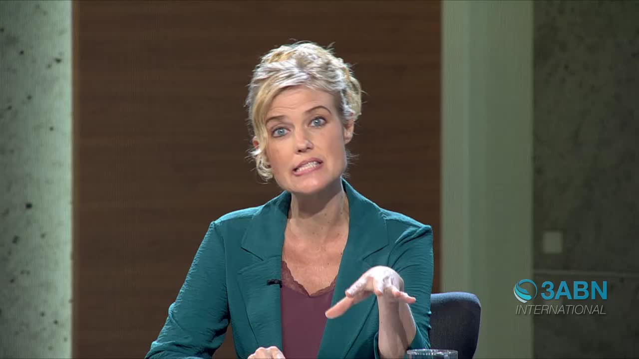 A woman in a teal blazer gestures with her hands as she speaks. The 3ABN International logo appears in the lower right corner.