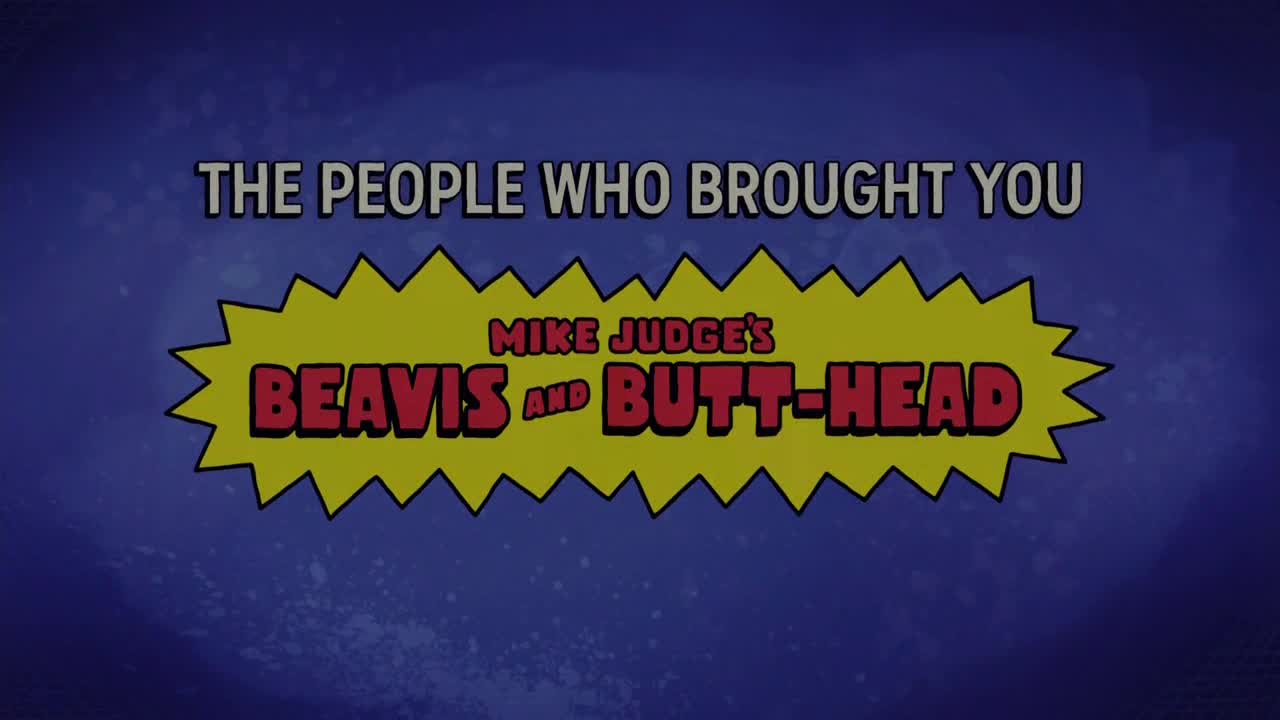 "The People Who Brought You" is printed in white above a yellow burst. Underneath, "Mike Judge's Beavis and Butt-Head" is written in red and black.
