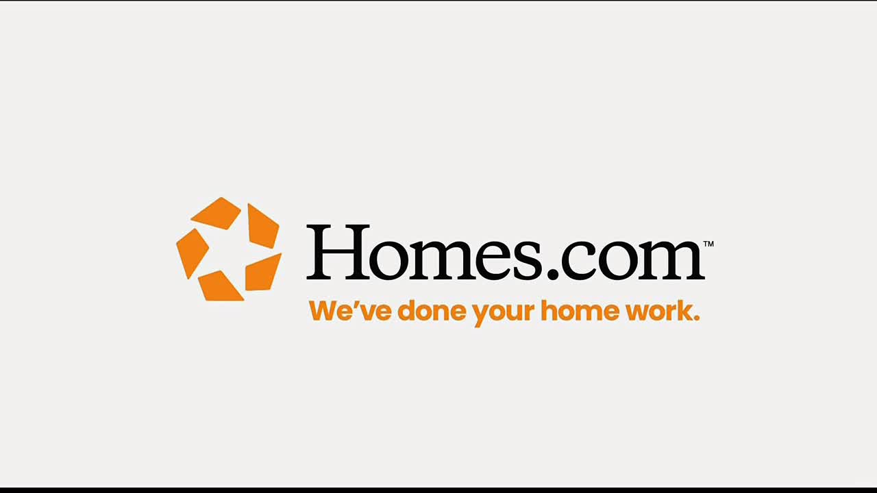 The Homes.com logo with its orange star shape sits to the left of the company's name in black. Below, the tagline "We've done your home work" appears in a smaller, orange font.
