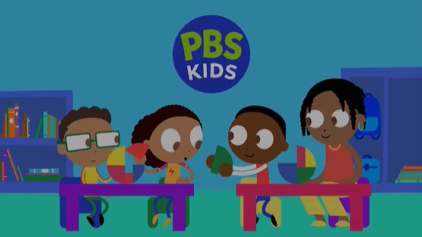 Four children are at desks, each holding a colorful shape. The PBS KIDS logo hovers above them, likely a program on 10 Bold in Australia.
