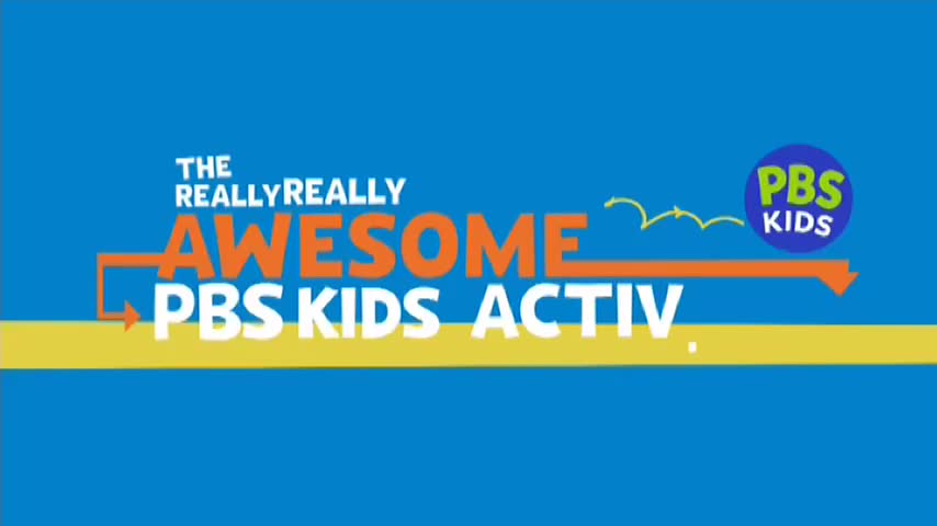 The words "AWESOME" and "ACTIV" are in large orange and white letters, respectively, against a blue background. The PBS Kids logo and a yellow stripe are also present.
