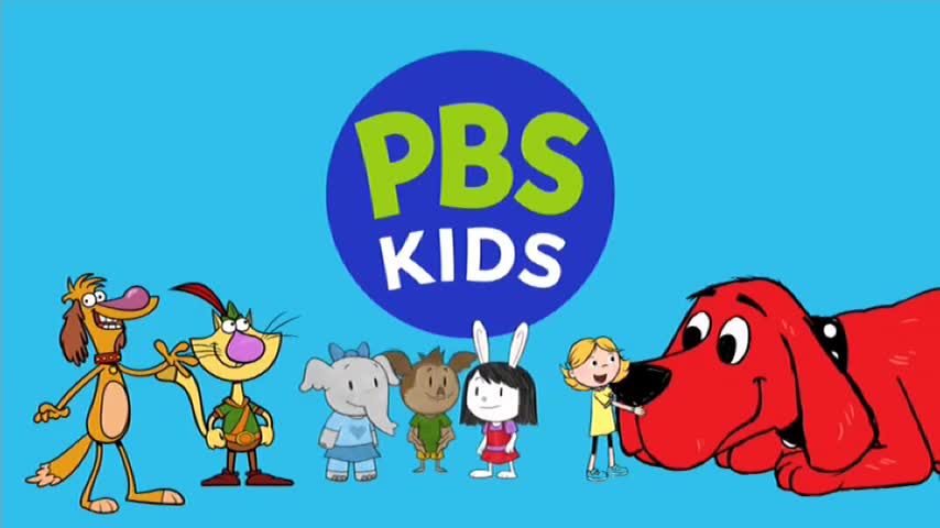 A collection of cartoon characters stands in front of a PBS Kids logo, with Clifford the Big Red Dog on the right. The bright blue background and friendly faces make it feel like something you might see on 10 Bold in Australia.
