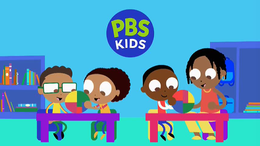 Four children are gathered at desks, each holding a colorful segmented ball. The PBS Kids logo hovers above them, as if this is a scene from an educational program on 10 Bold in Australia.
