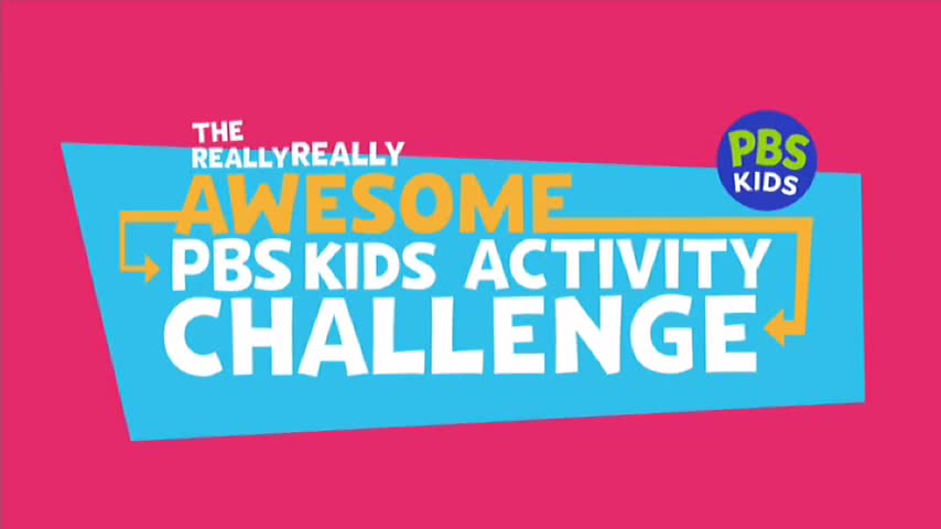 A bright pink background frames a turquoise rectangle, which holds the words "The Really Really Awesome PBS Kids Activity Challenge." The PBS Kids logo sits in a green circle, completing the design.
