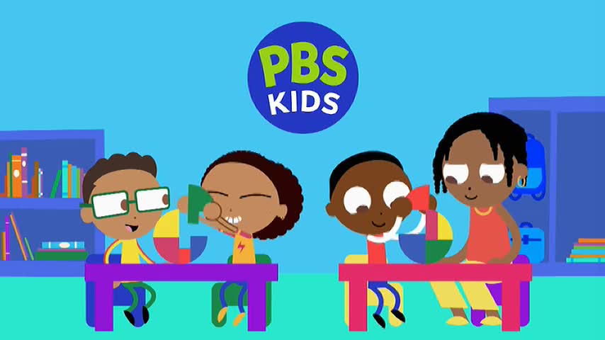 Kids are gathered around tables, each holding a colorful geometric shape. The PBS KIDS logo hovers above, a familiar sight for anyone watching 10 Bold in Australia.
