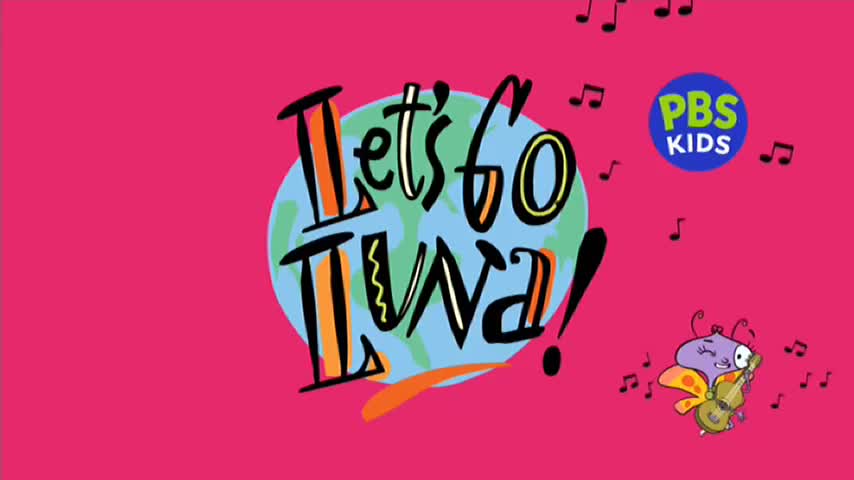 The words "Let's Go Luna!" are written in a playful font, set against a pink background. A musical butterfly strums a small instrument, surrounded by floating musical notes, like something I'd see on 10 Bold.
