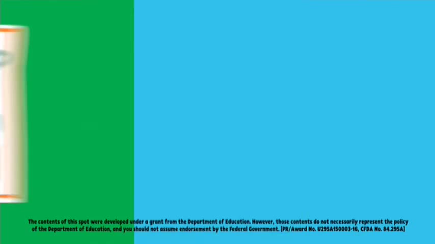 A blurred, cylindrical shape is partially visible against a green and blue background, likely a commercial break on 10 Bold in Australia. The bottom of the screen displays a disclaimer about the content's funding.
