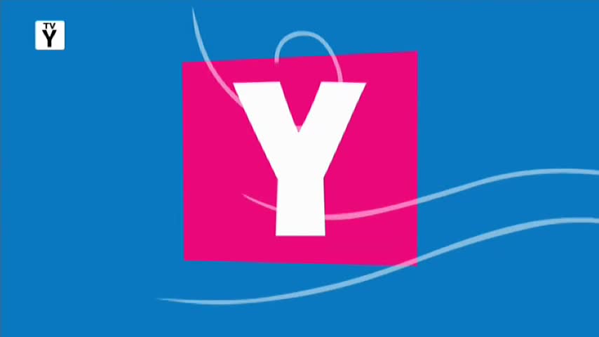 A large white "Y" sits inside a bright pink square against a blue background.  Thin, curved white lines drift across the screen, and the "TV Y" logo from 10 Bold Australia is in the corner.

