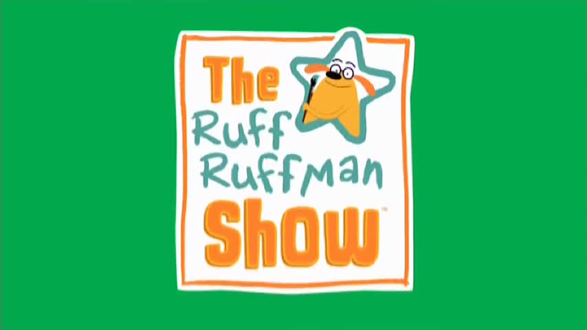 A cartoon dog in a star-shaped frame holds a microphone above the words "The Ruff Ruffman Show." The logo, set against a green background, probably means it's on 10 Bold in Australia.

