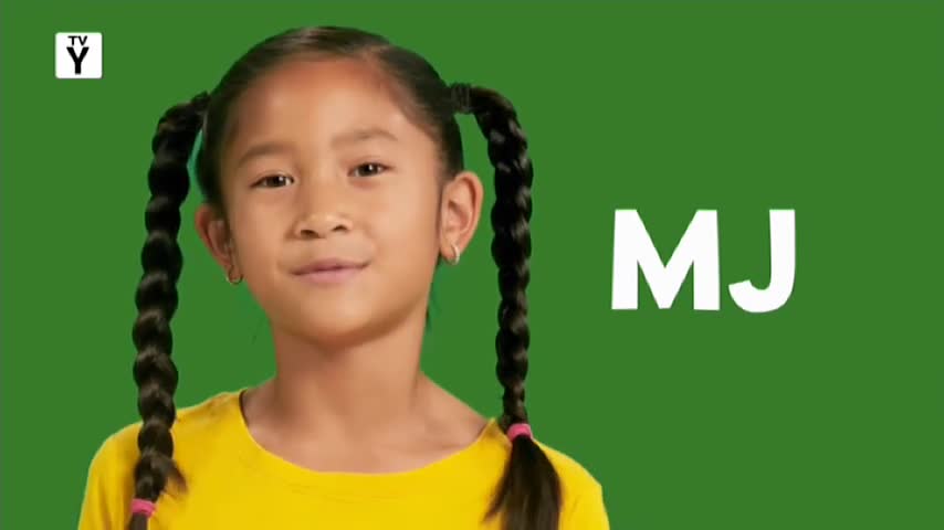 A young girl with long, braided pigtails smiles softly in front of a green backdrop. The letters "MJ" appear in large, white font beside her, like a title card on 10 Bold in Australia.
