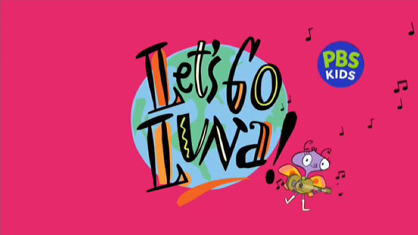 The title "Let's Go Luna!" is written above a cartoon globe, and a bug-like character plays a guitar. Musical notes float around the scene, which is set against a bright pink background, like something you'd see on 10 Bold in Australia.
