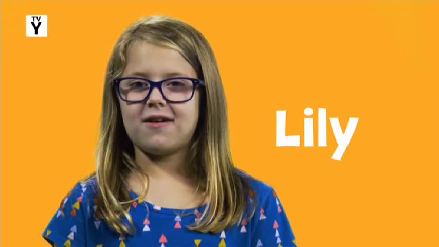 Lily, wearing glasses and a patterned top, is speaking against a bright orange background. The TV-Y logo in the corner suggests this is a program on 10 Bold, Australia.
