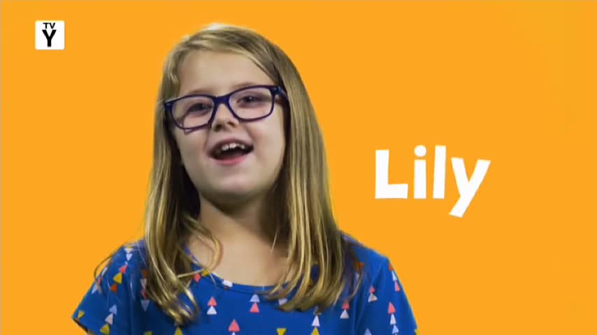 A young girl with glasses smiles and speaks against a bright orange backdrop. The name "Lily" appears to the right, likely part of a program on 10 Bold in Australia.
