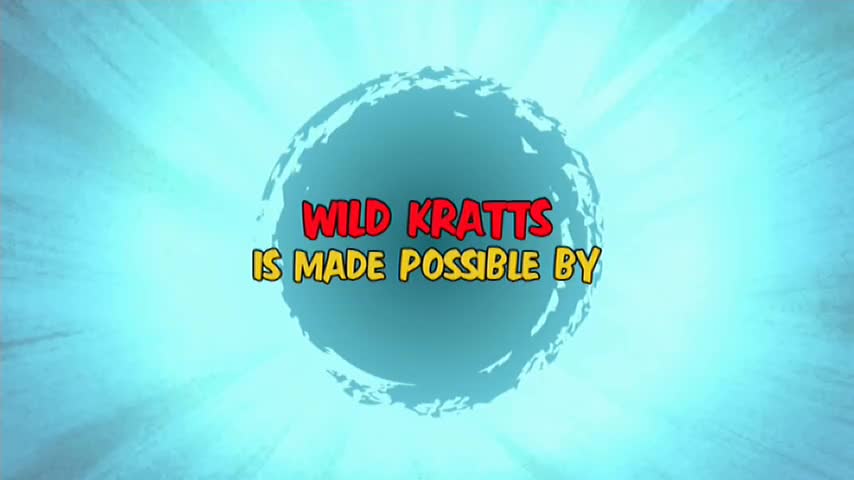 The words "Wild Kratts is made possible by" are centered in a bright blue circle, against a light blue background, like something you'd see on 10 Bold in Australia. The text is bold and in red and yellow, a familiar sight before the show begins.
