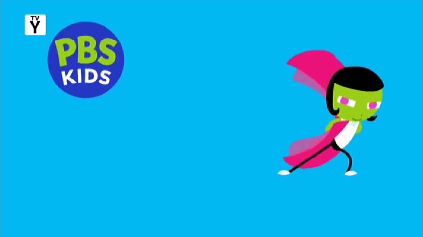 A cartoon character with a pink cape is in mid-stride, poised on a bright blue background. The PBS Kids logo is visible in the top left corner, a familiar sight on 10 Bold in Australia.

