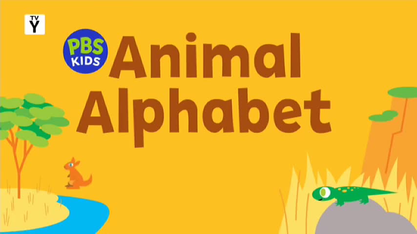 The PBS Kids logo sits above the title "Animal Alphabet" in large, brown letters. A cartoon kangaroo and lizard are part of the Australian-themed scene.
