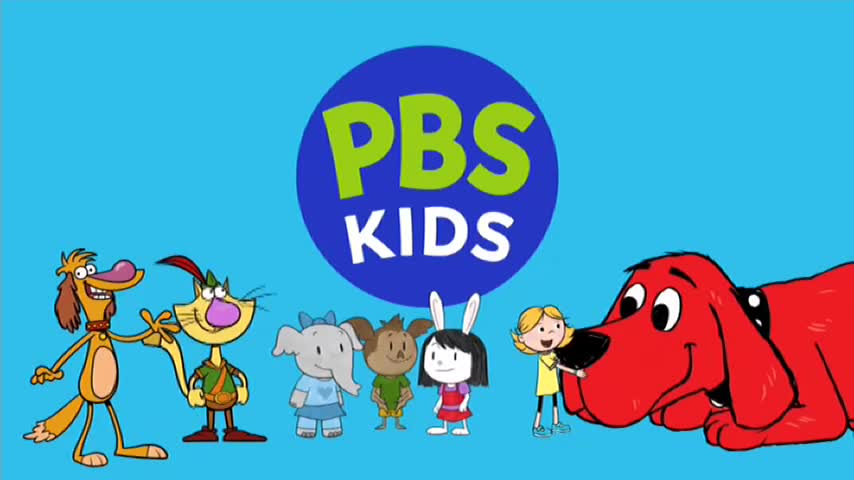 A collection of animated characters stand together, with the PBS KIDS logo above them. Clifford the Big Red Dog is on the right, and the scene is set against a bright blue background, likely for 10 Bold in Australia.
