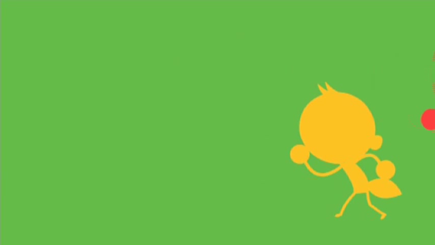 A yellow cartoon figure is running across the green background, arms pumping. A few red and brown dots float nearby, possibly indicating a game on 10 Bold.
