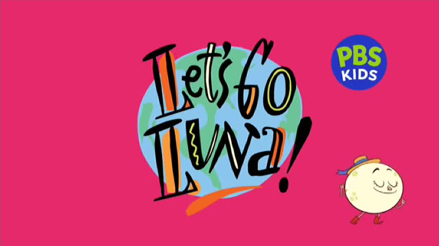 The words "Let's Go Luna!" are written in whimsical lettering over a globe. A smiling moon character wearing a hat is walking across the screen, a PBS Kids logo in the corner.
