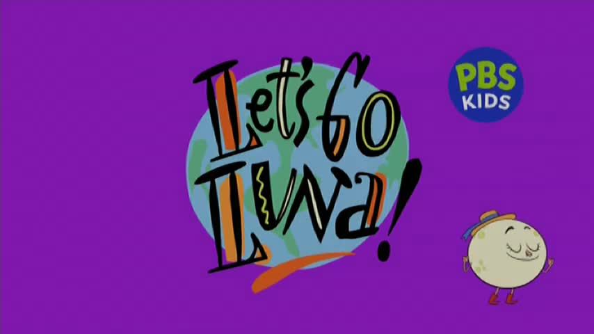 Against a vibrant purple background, the words "Let's Go Luna!" are boldly displayed, with a cartoon globe at the center. A smiling moon character, wearing a hat and boots, stands to the right, next to the PBS Kids logo.
