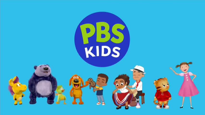 A yellow creature with a purple mane stands next to a large purple bear and a small green dinosaur. A happy orange dog with its tongue out waves, while two children hold up cookies. A boy in a white hat and red scarf sits on a stool next to a girl in a red and white dress. A tiger in a red hoodie and a girl in a pink dress complete the lineup.