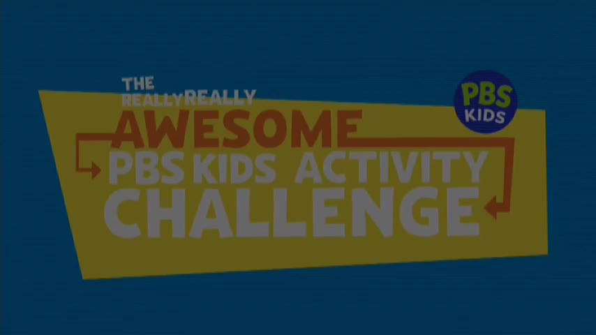 The words "THE REALLY REALLY AWESOME PBS KIDS ACTIVITY CHALLENGE" are displayed on a yellow banner. A small PBS KIDS logo sits in the top right corner of the banner.