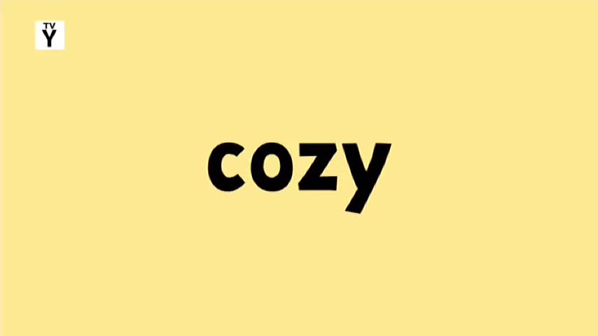 The word "cozy" appears in thick black letters against a soft yellow background. A small "TV Y" logo sits in the top left corner.