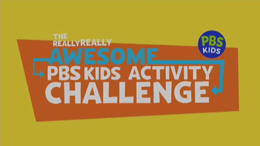 The words "THE REALLY REALLY AWESOME PBS KIDS ACTIVITY CHALLENGE" are displayed in large, white and teal lettering on an orange banner. A small, blue and green PBS KIDS logo sits in the top right corner of the banner.