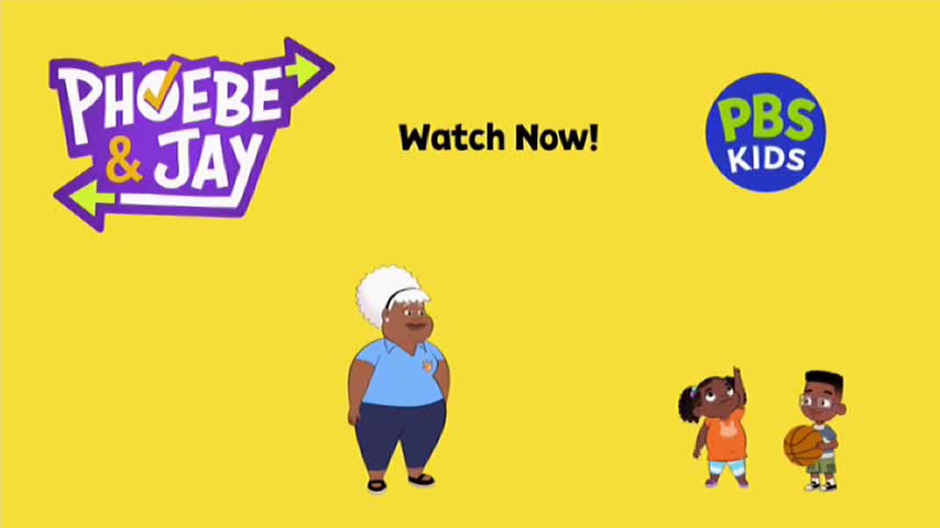 The "Phoebe & Jay" logo sits above a woman in a blue shirt and dark pants. To the right, two children stand near each other, one holding a basketball.
