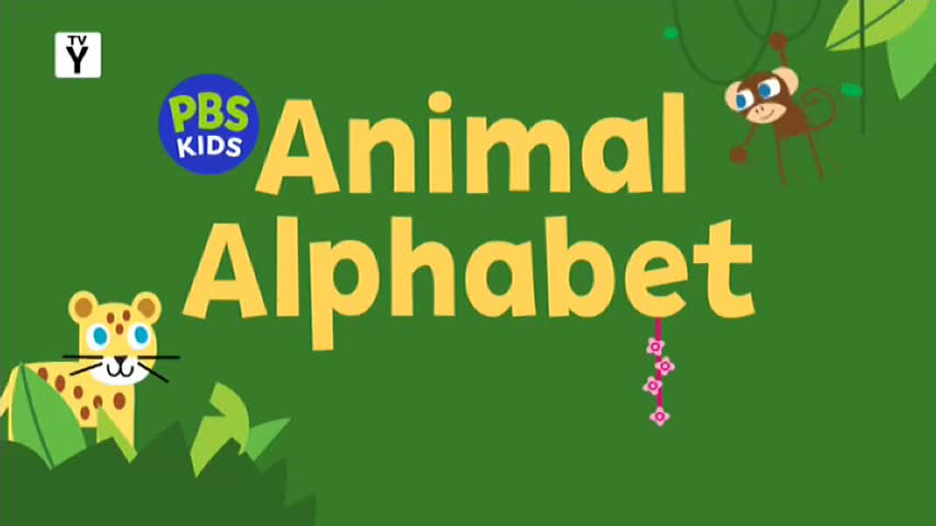 A cartoon leopard peeks out from behind green leaves, its blue eyes wide. Nearby, a monkey swings from a vine, its tail curled.