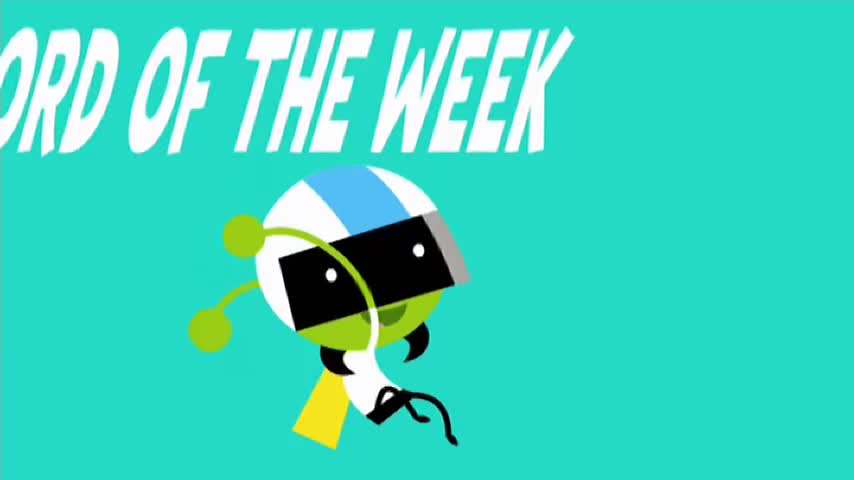 A green character with a helmet and goggles is zipping past. White text, "WORD OF THE WEEK," is emblazoned across the top of the screen.