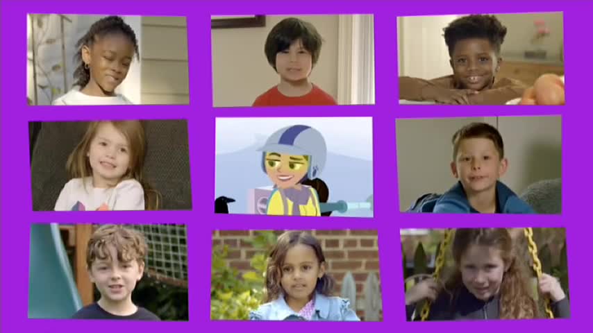 A girl with long brown hair is swinging back and forth on a yellow swing set. She smiles as she moves, her hair flying around her face. A girl with long brown hair is swinging back and forth on a yellow swing set. She smiles as she moves, her hair flying around her face.