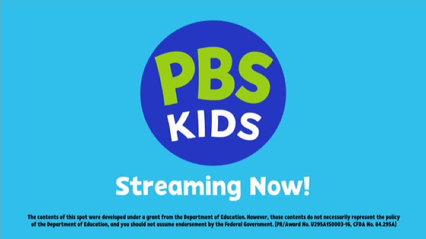 The PBS Kids logo, a blue circle with green "PBS" and white "KIDS" inside, floats above the words "Streaming Now!". A disclaimer about the content's development appears at the bottom.