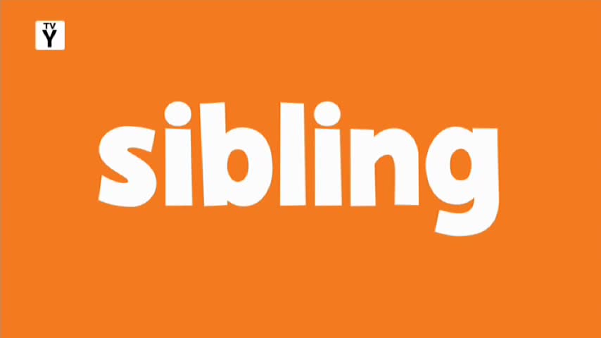 The bright orange screen displays the word "sibling" in large, white, sans-serif letters. A small "Y" symbol sits in the top left corner, indicating it's a children's program, likely airing on 10 Bold. The bright orange screen displays the word "sibling" in large, white, sans-serif letters. A small "Y" symbol sits in the top left corner, indicating it's a children's program, likely airing on 10 Bold.