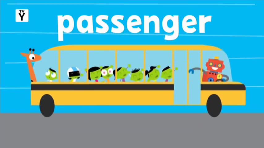 A bright yellow bus rolls along, its windows filled with green, smiling faces and a giraffe peeking out the front. A red robot is at the wheel, steering the bus down the road. A bright yellow bus rolls along, its windows filled with green, smiling faces and a giraffe peeking out the front. A red robot is at the wheel, steering the bus down the road.