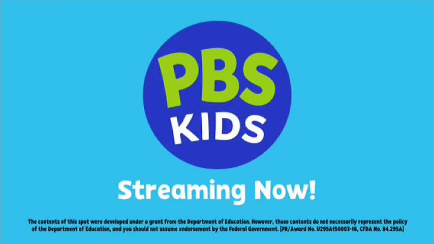 The bright blue screen displays the PBS Kids logo in a blue circle with "PBS" in green and "KIDS" in white. Below it, "Streaming Now!" is written in bold white letters.