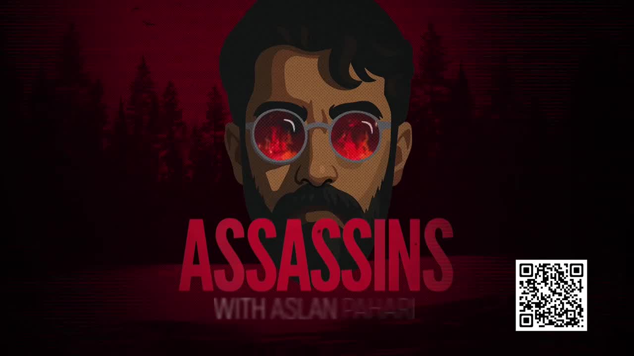 A stylized illustration of a man with fiery eyes stares out. Below, the word "ASSASSINS" is emblazoned in red, with "WITH ASLAN PAHARI" underneath.
A stylized illustration of a man with fiery eyes stares out. Below, the word "ASSASSINS" is emblazoned in red, with "WITH ASLAN PAHARI" underneath.