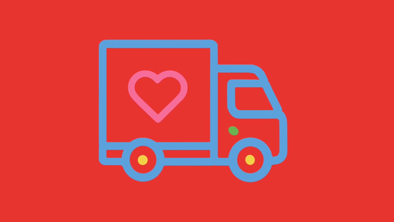 A red truck with a blue outline and a heart on its side sits still against a red background. The truck's wheels, headlights, and a small green dot are all visible.
A red truck with a blue outline and a heart on its side sits still against a red background. The truck's wheels, headlights, and a small green dot are all visible.