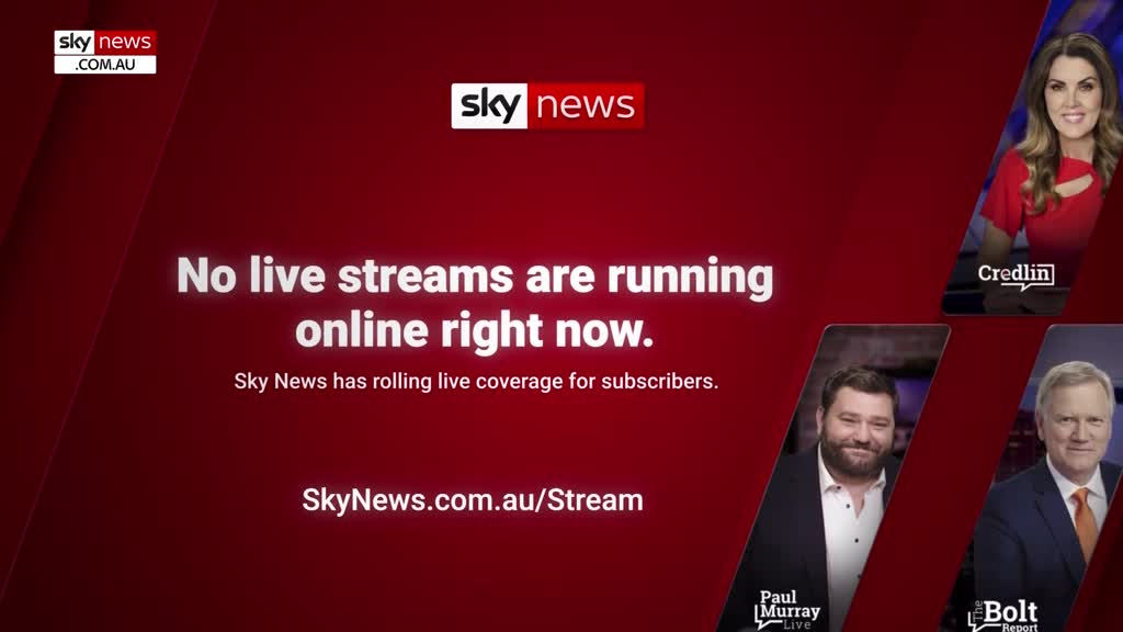 The screen announces that no live streams are running online right now, but Sky News offers rolling live coverage for subscribers. On the right, three presenters are featured: Credlin, Paul Murray, and Bolt. The screen announces that no live streams are running online right now, but Sky News offers rolling live coverage for subscribers. On the right, three presenters are featured: Credlin, Paul Murray, and Bolt.