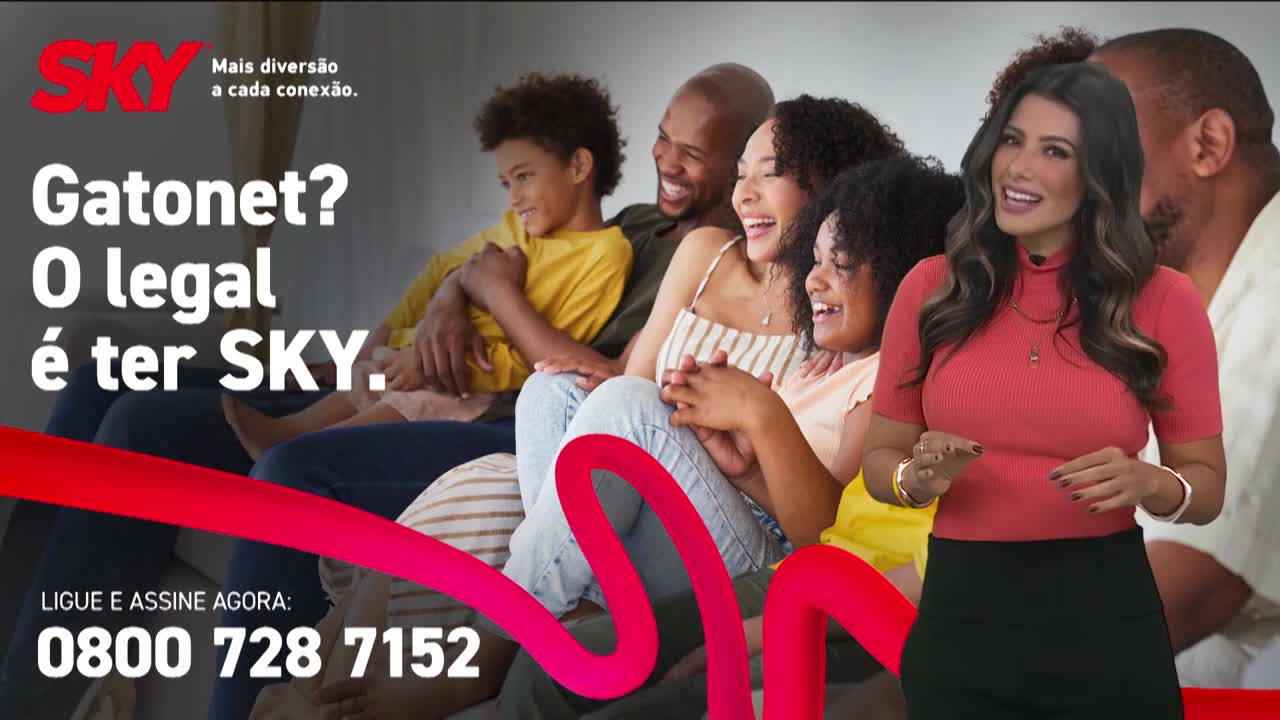 A woman in a coral shirt gestures animatedly while a family laughs together on a couch. A bright red ribbon snakes across the scene, framing the text and phone number.